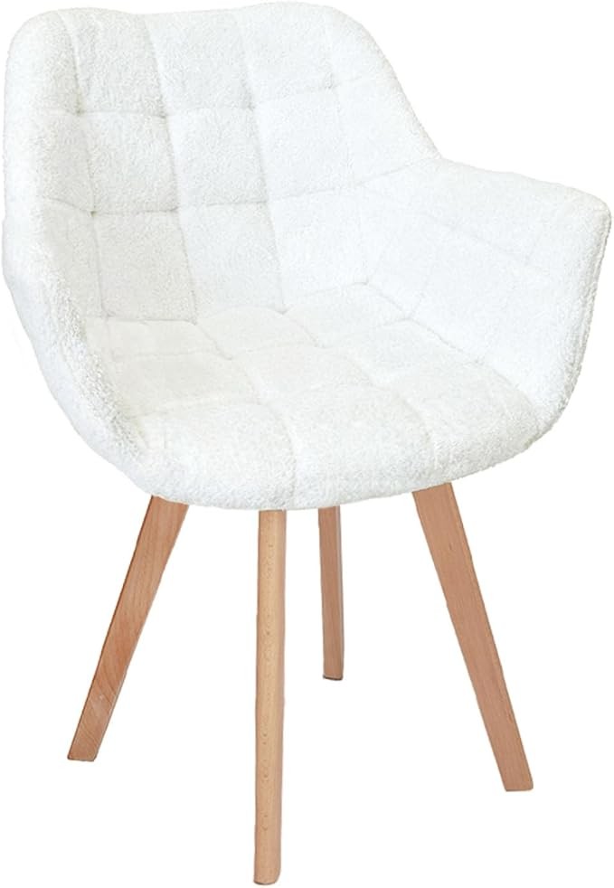 Boucle Swivel Accent Armchair Vanity Makeup Chair White Wood Legs