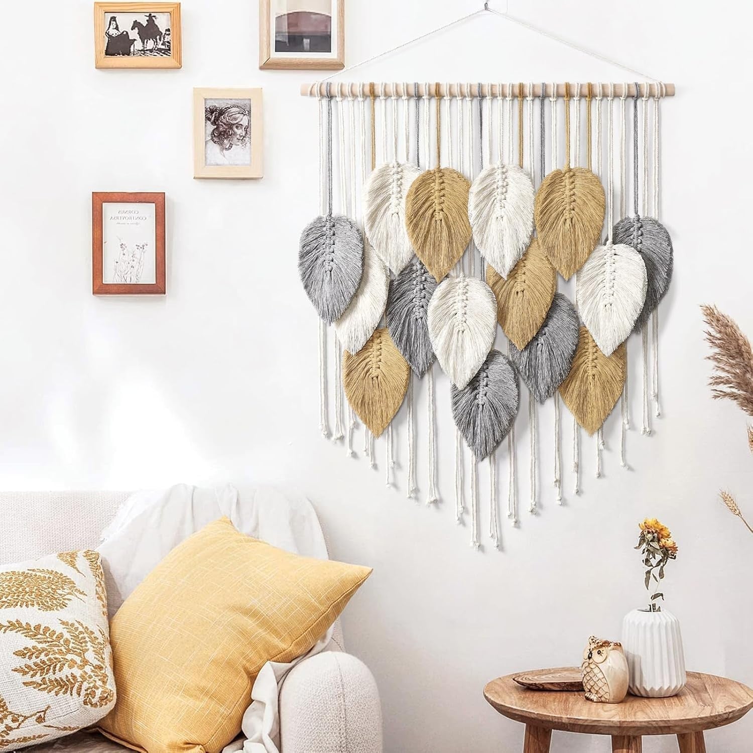 Boho Macrame Wall Hanging 23.6"x30.7" Leaves Woven Tapestry Decor