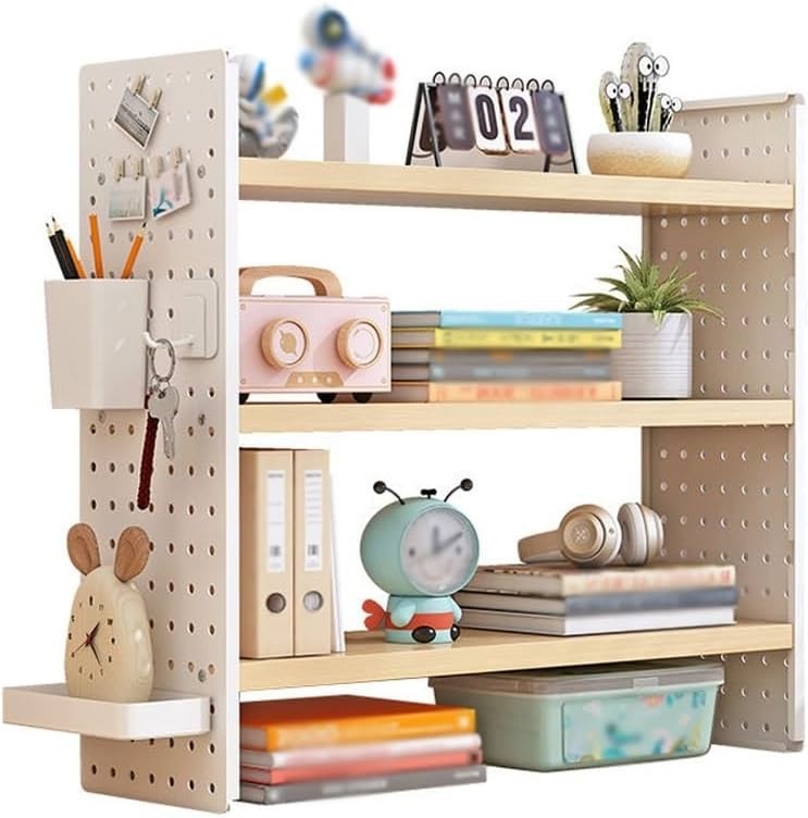 Adjustable 3-Tier Desk Organizer Shelf w/ Grid Panel | Wooden Desktop Hutch 60cm