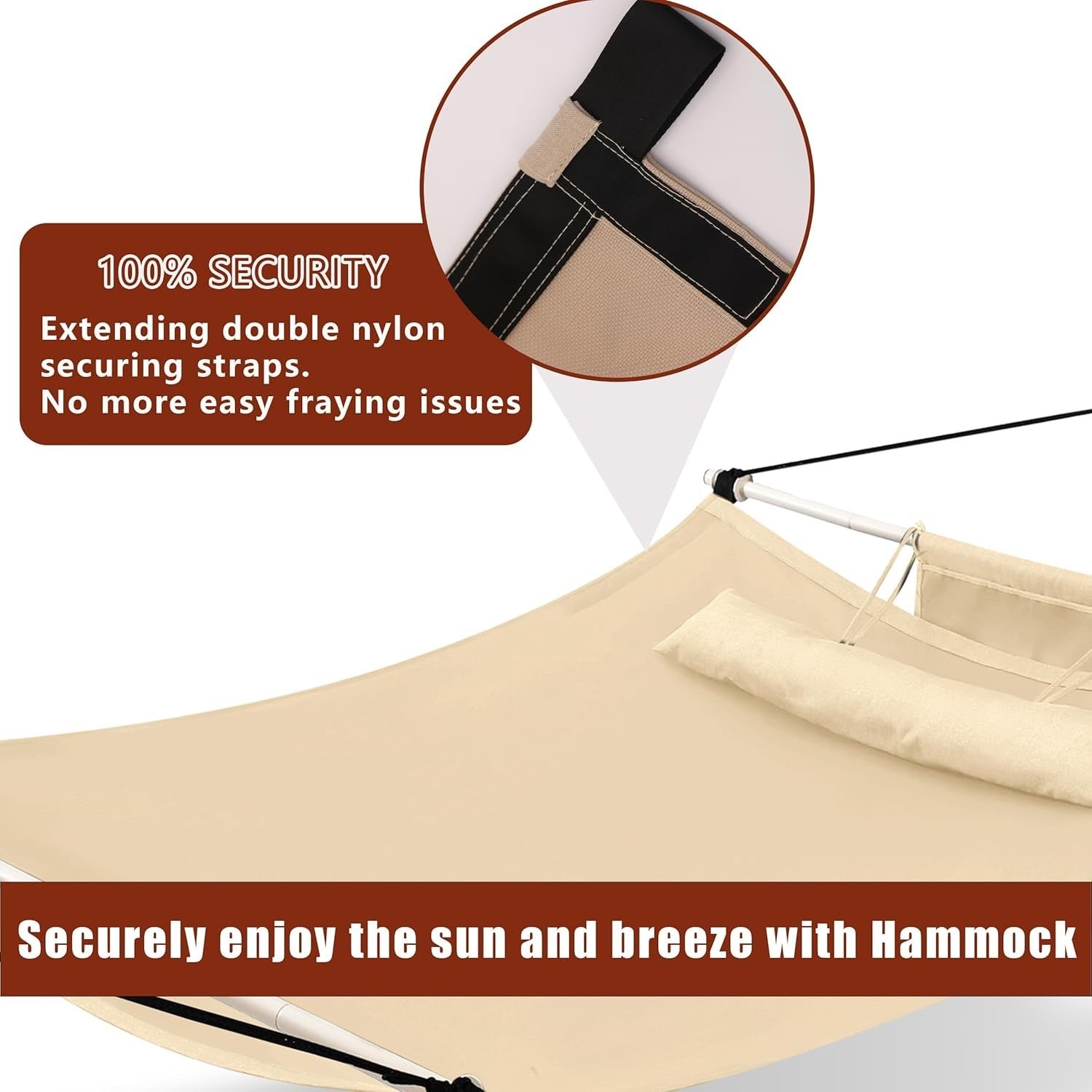 12FT Anti-Flip Double Hammock with Iron Spreader Bars & Nylon Ropes, 450LB