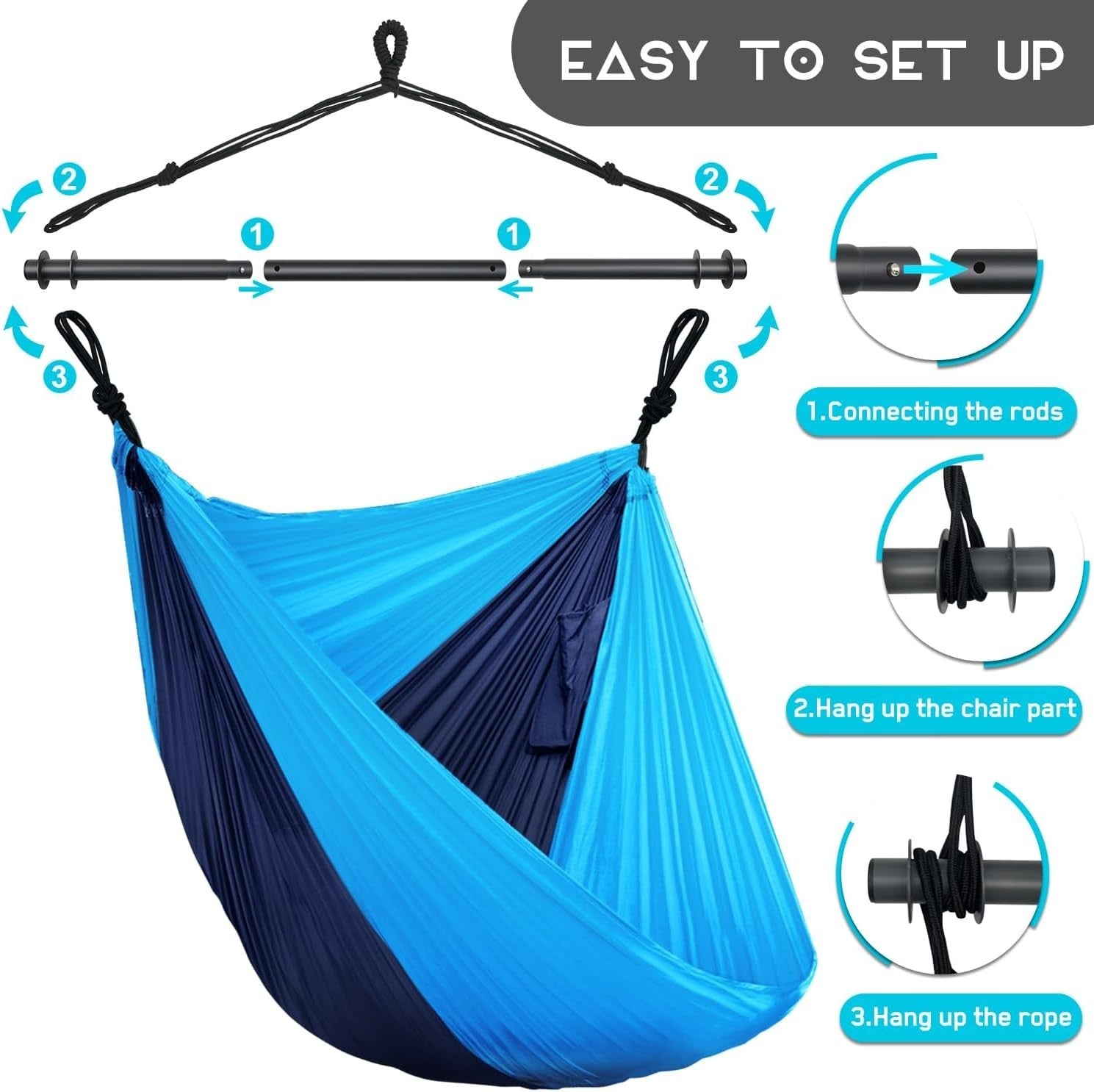 Portable Hammock Chair Swing, Lightweight Outdoor/Indoor, Max 500lbs