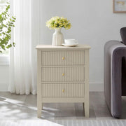 3 Drawer Taupe Bedside Table with Gold Knobs – Modern Bedroom Storage