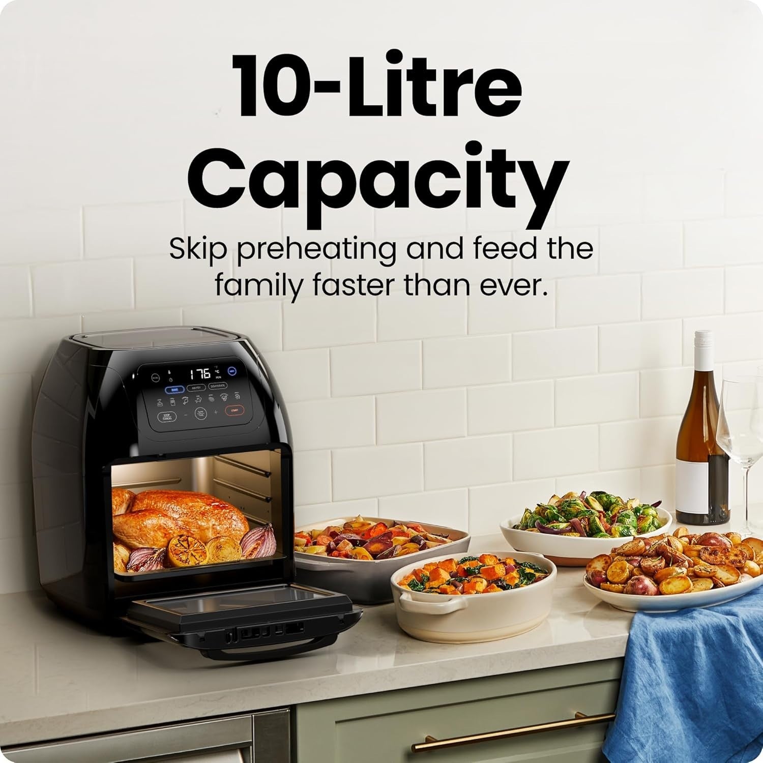 10L Air Fryer Oven w/Rotisserie | 17 Presets | Fast Cooking | Large Family Size