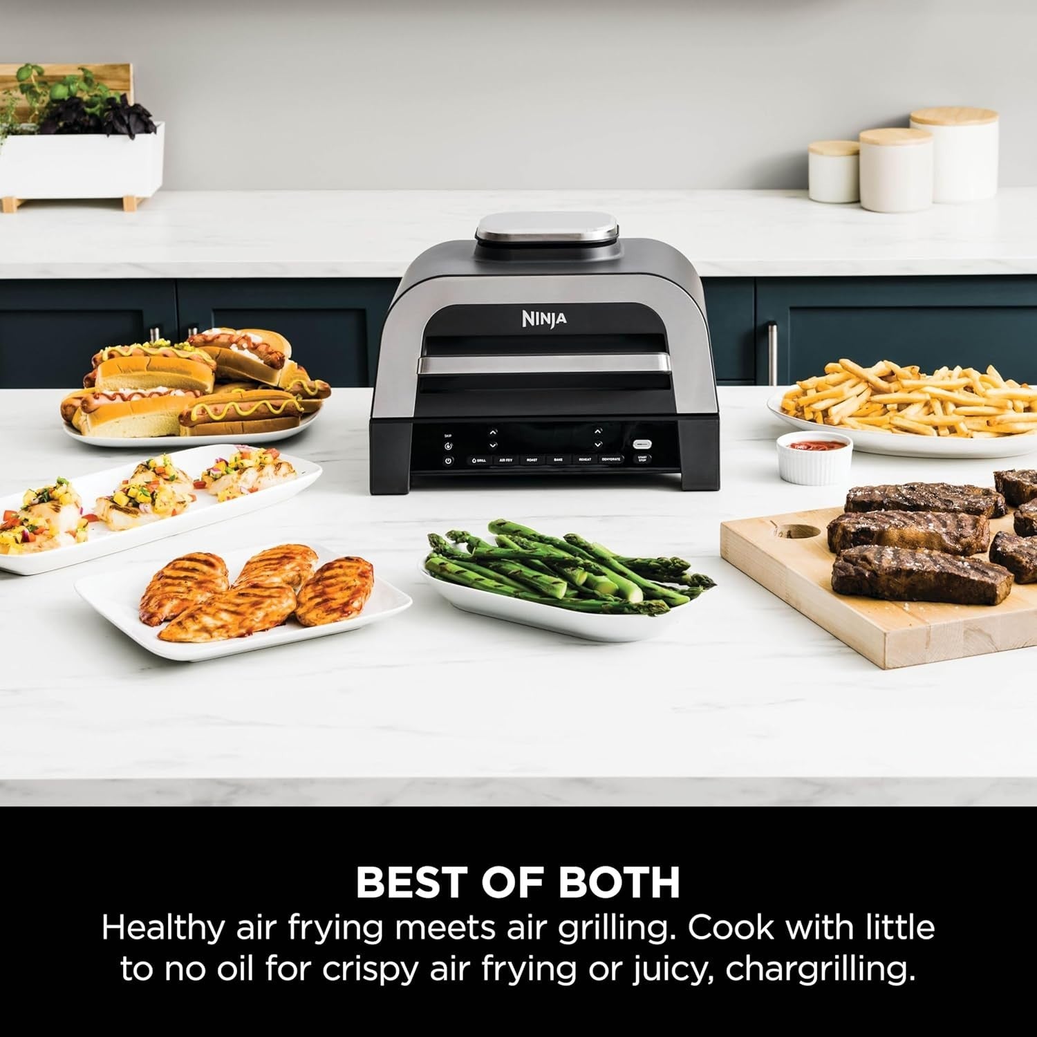 Indoor Grill Air Fryer 6-in-1 XL Plate Low Smoke Digital Thermometer 1760W