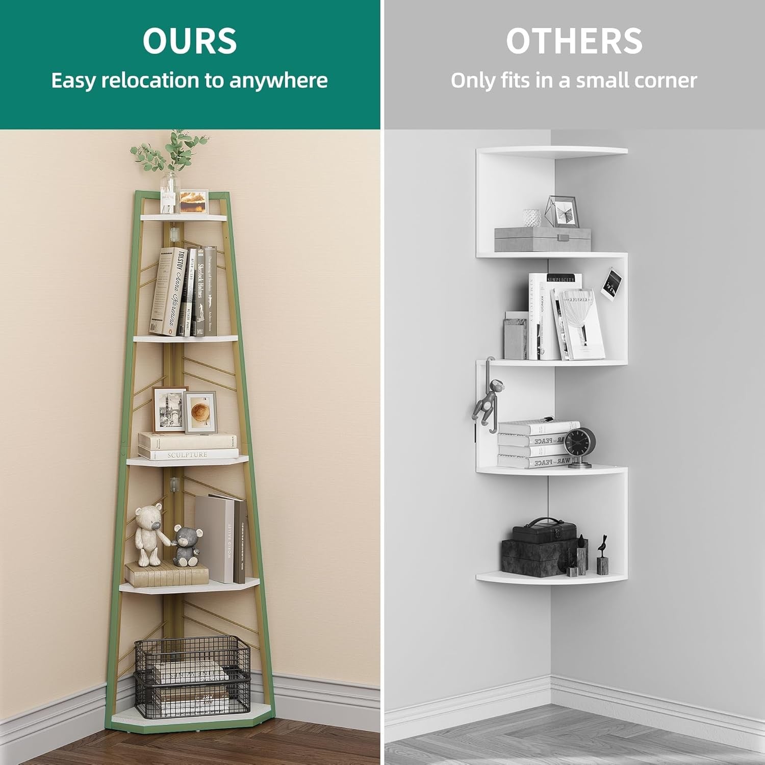5-Tier Industrial Corner Bookshelf Ladder Unit | Space-Saving Display Shelf