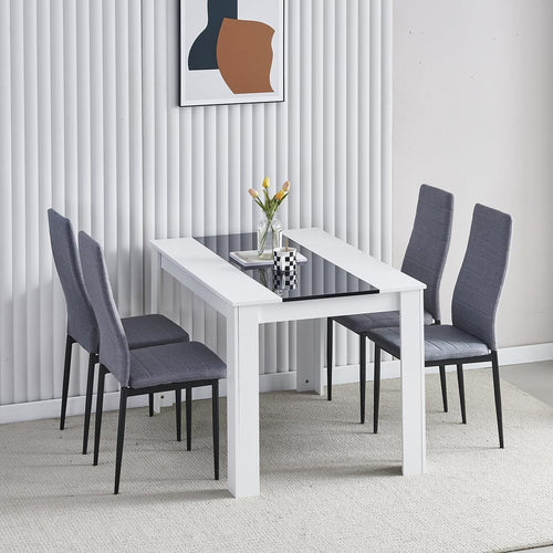 5pc White Dining Table Set for 4 Small Space Kitchen Room Modern Grey