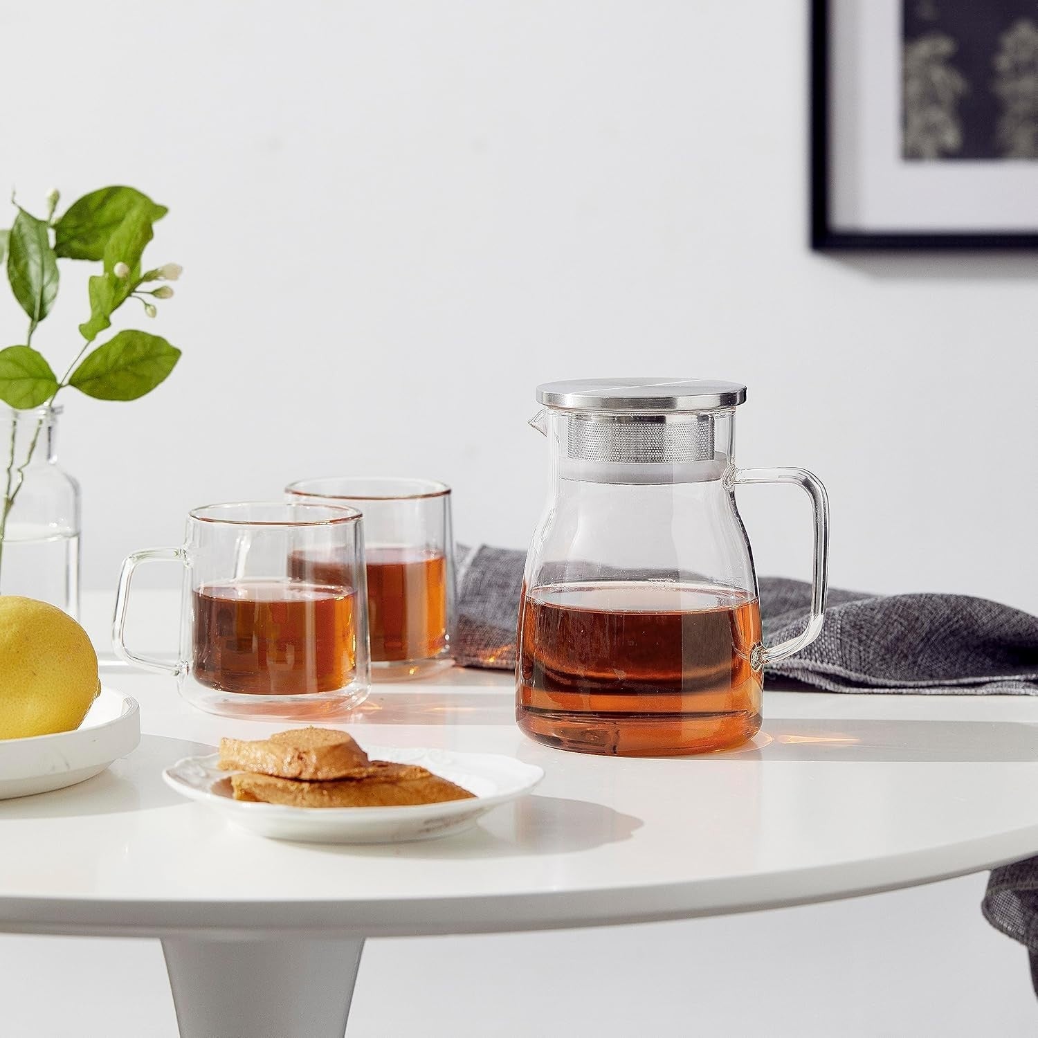 Glass Teapot 800ml Stovetop Safe Tea Pot w/ Stainless Steel Filter Lid