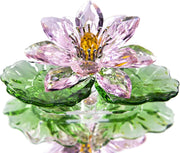 Pink Crystal Lotus Flower Ornament • Feng Shui Glass Decor • Sparkling Gift Box