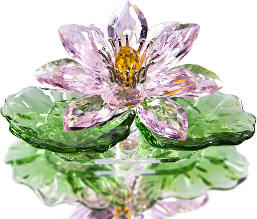 Pink Crystal Lotus Flower Ornament • Feng Shui Glass Decor • Sparkling Gift Box