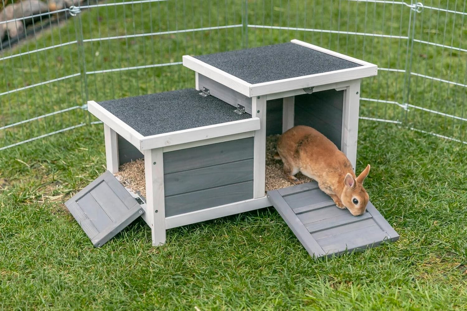Double Hide Rabbit House Outdoor Guinea Pig Shelter Wooden Pet Run