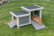 Double Hide Rabbit House Outdoor Guinea Pig Shelter Wooden Pet Run