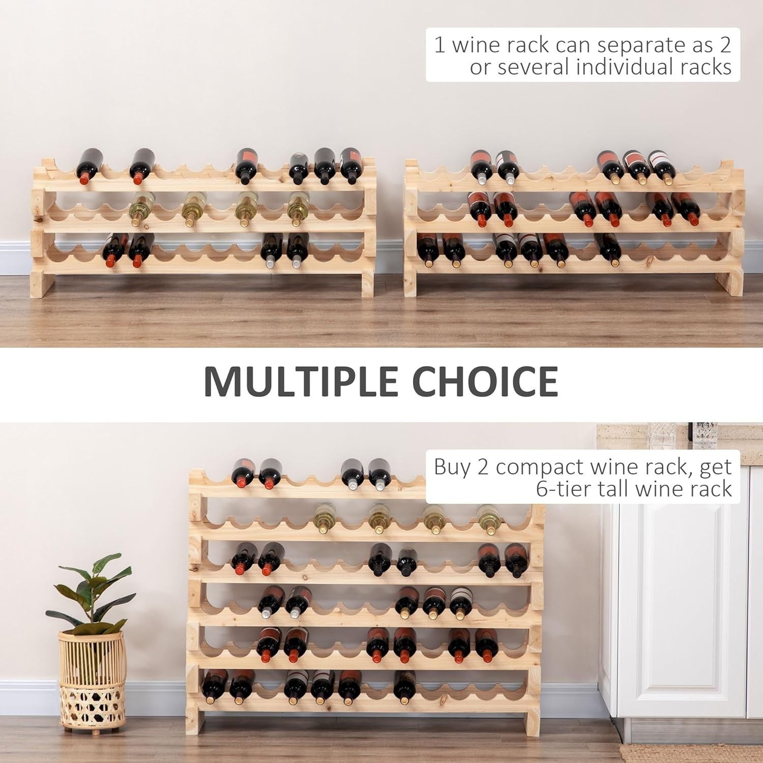 Wooden Wine Rack 3 Tier Shelf for 36 Bottles – Rustic Freestanding Storage Unit