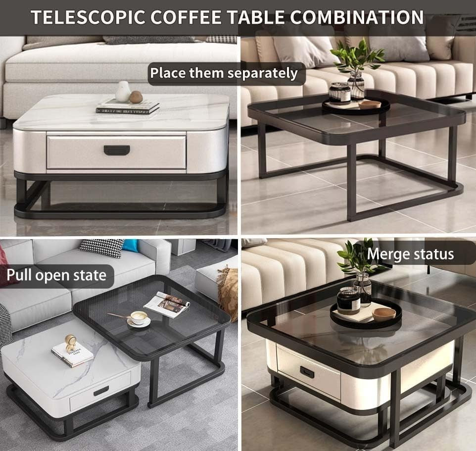 Nesting Coffee Table Set of 2 – Square Storage Tables with Metal Frame