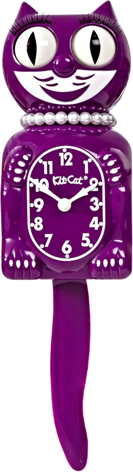 Vintage Cat Wall Clock Purple Tail Wagging Eyes Moving Retro 40cm Decor