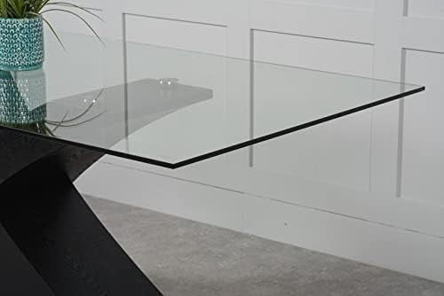 Modern Black Glass Dining Table 160x90cm Rectangular X-Shaped Base for 6