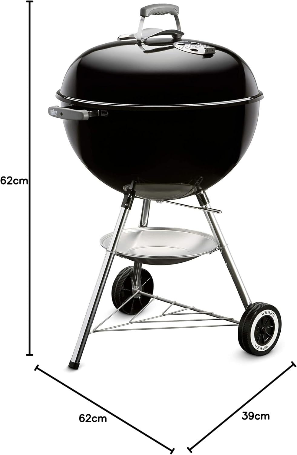 Classic Charcoal Kettle BBQ Grill 57cm | Enamel Lid, Thermometer & Wheels