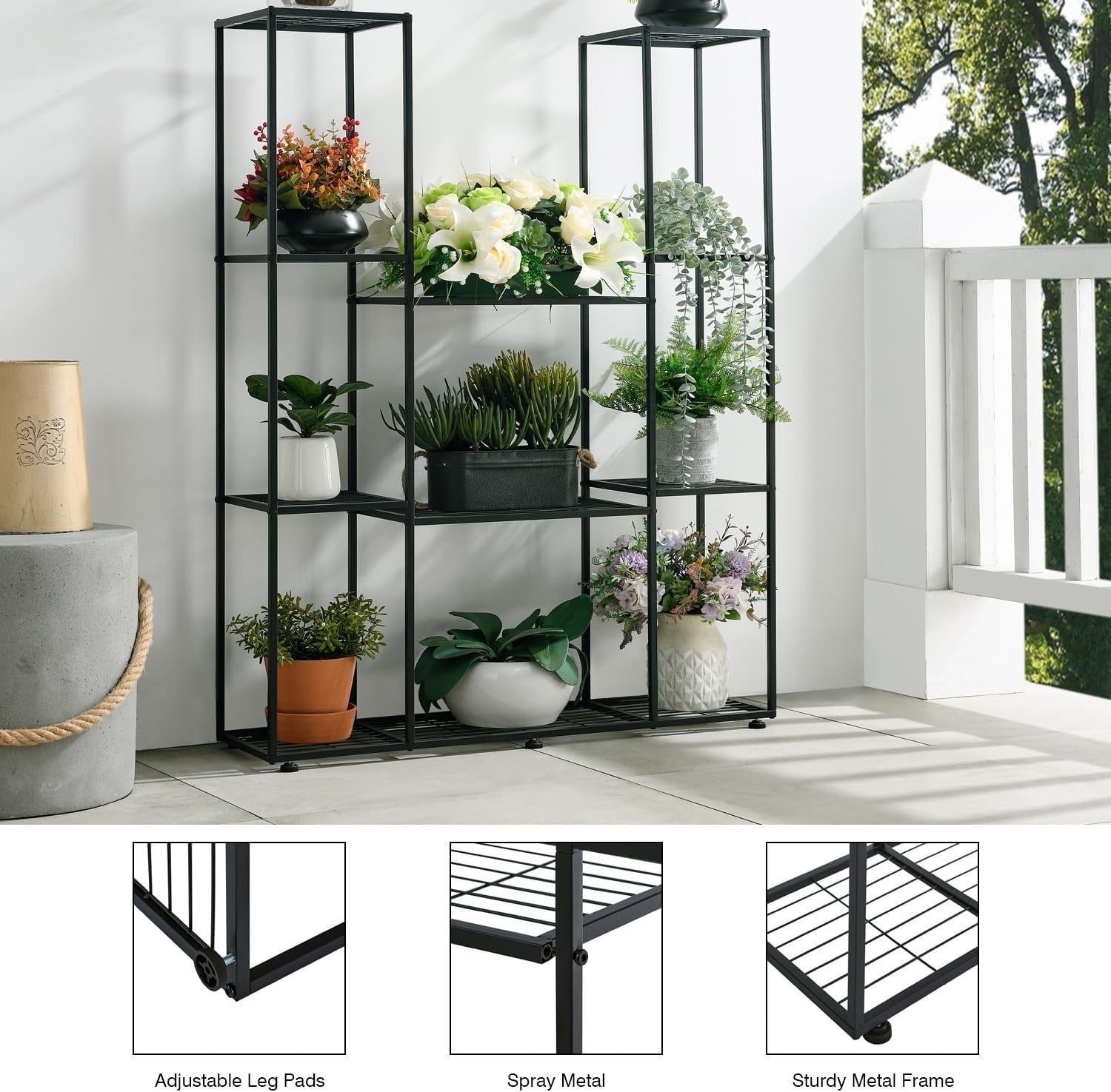 4 Tier Tall Metal Plant Stand Indoor Outdoor Flower Shelf Display Rack Black