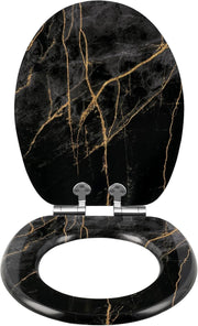 Soft Close O-Shaped Toilet Seat Quick Release MDF Black Granite Heavy Duty