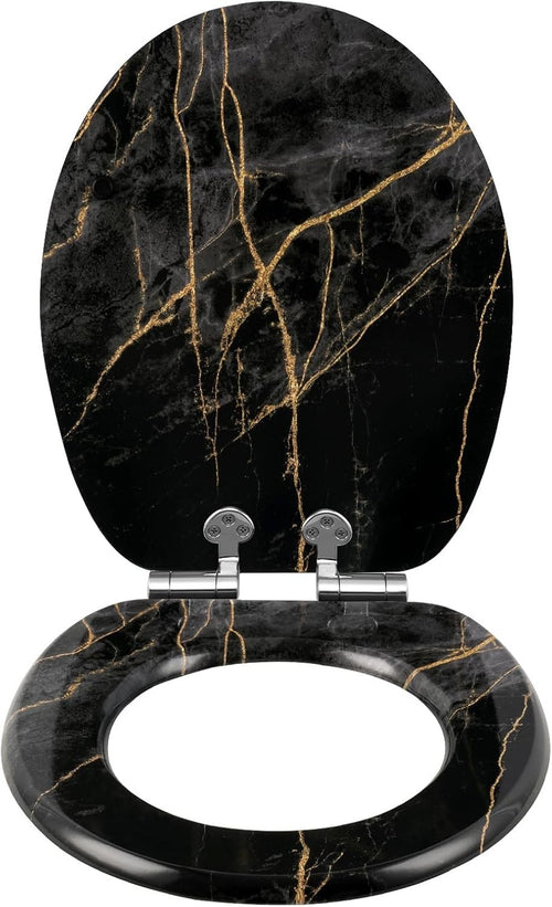 Soft Close O-Shaped Toilet Seat Quick Release MDF Black Granite Heavy Duty
