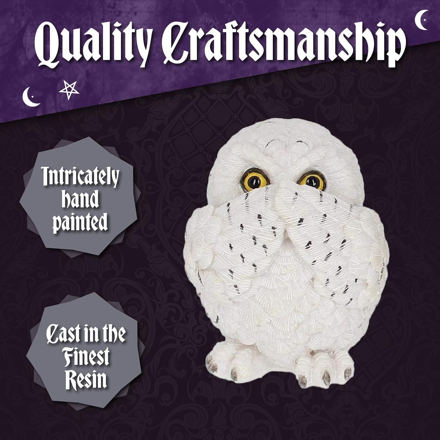 Three Wise Owl Figurines Resin 8cm White Ornament Set Cute Home Gift Decor