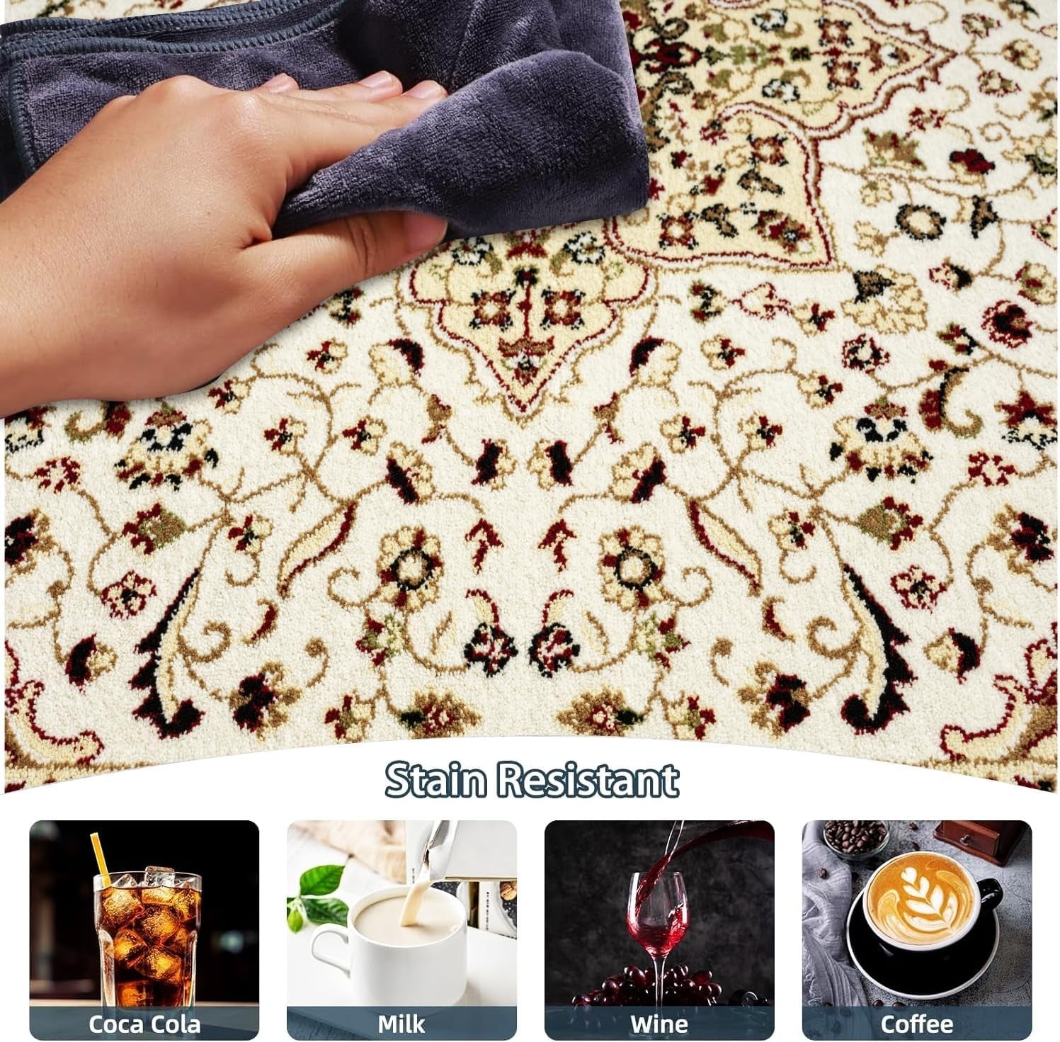 Cream Vintage Runner Rug 80x300cm Non Slip Low Pile Hallway Kitchen Carpet