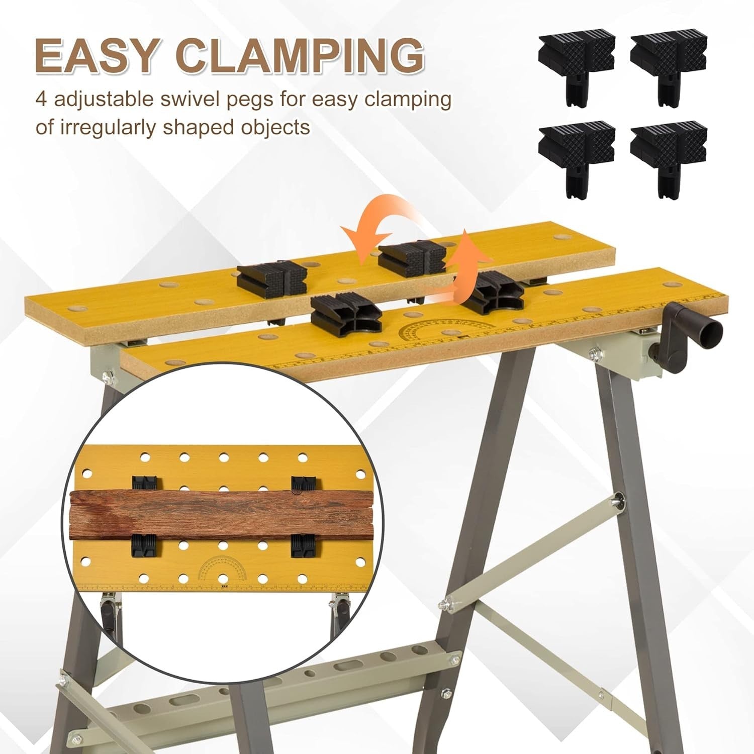 4-in-1 Folding Work Bench Sawhorse Clamp Table Grey w/ Pegs Ruler 100kg
