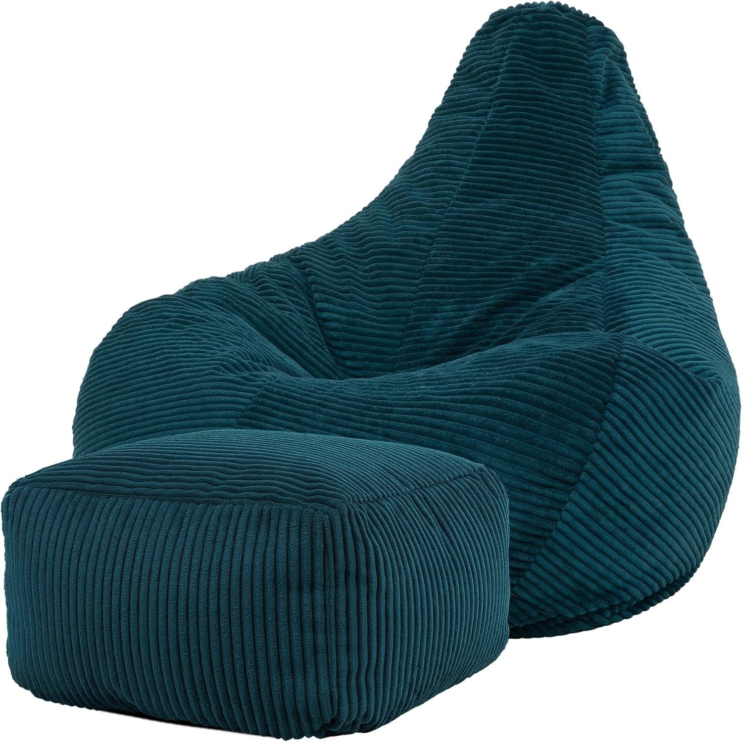 Large Teal Corduroy Bean Bag Chair w/ Footstool Adult Recliner Seat