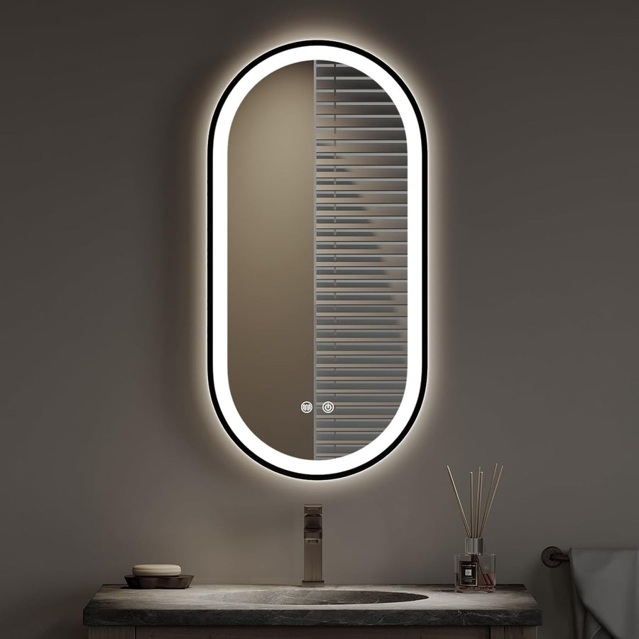 LED Bathroom Mirror 80x40cm Oval Wall Light Touch Control Anti-Fog Pad