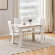 White Dining Table & 4 Velvet Chairs Space-Saving Kitchen Set Modern Design