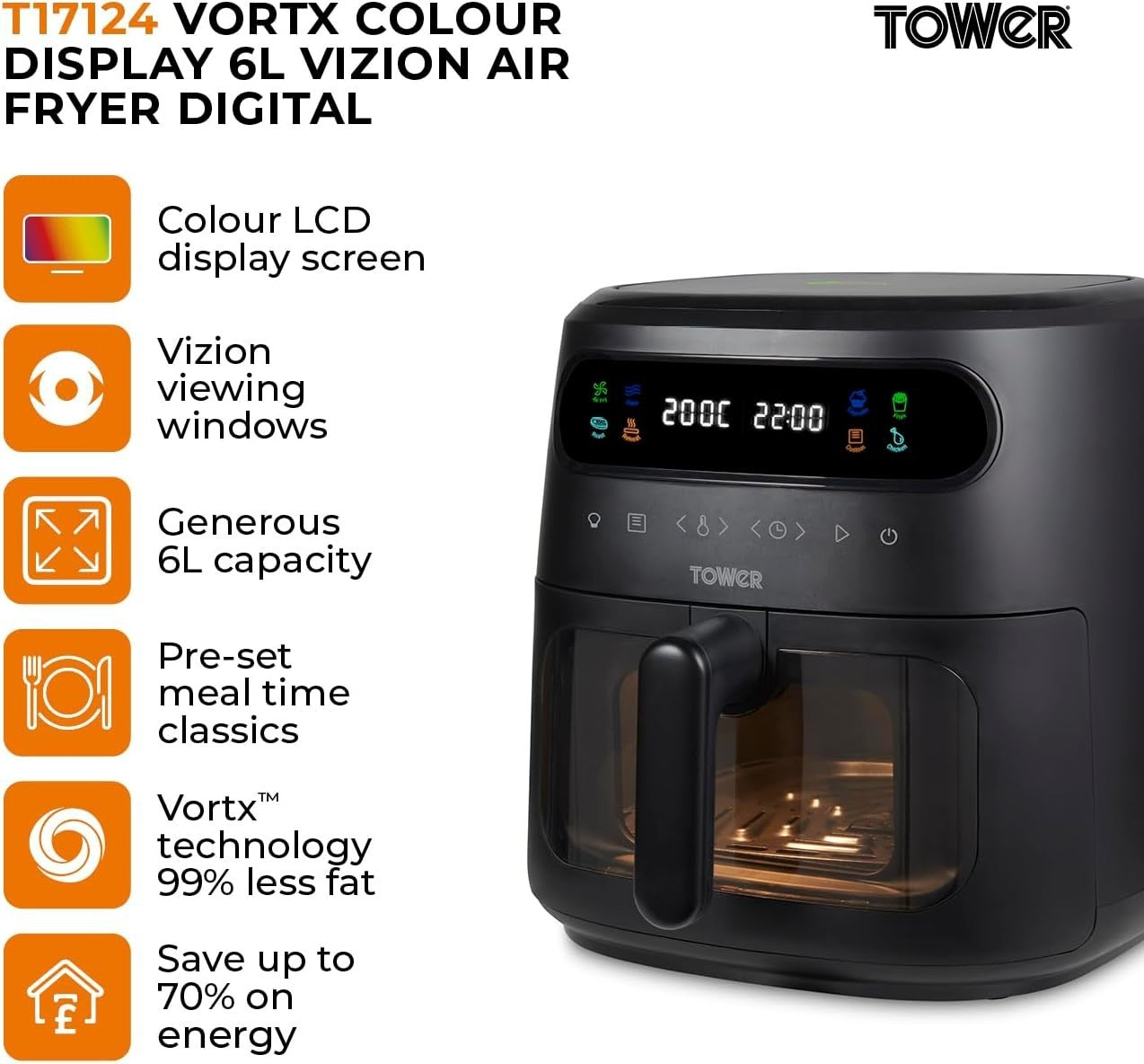 6L Large Air Fryer Digital Display | 7 Presets Rapid Air Circulation 1750W