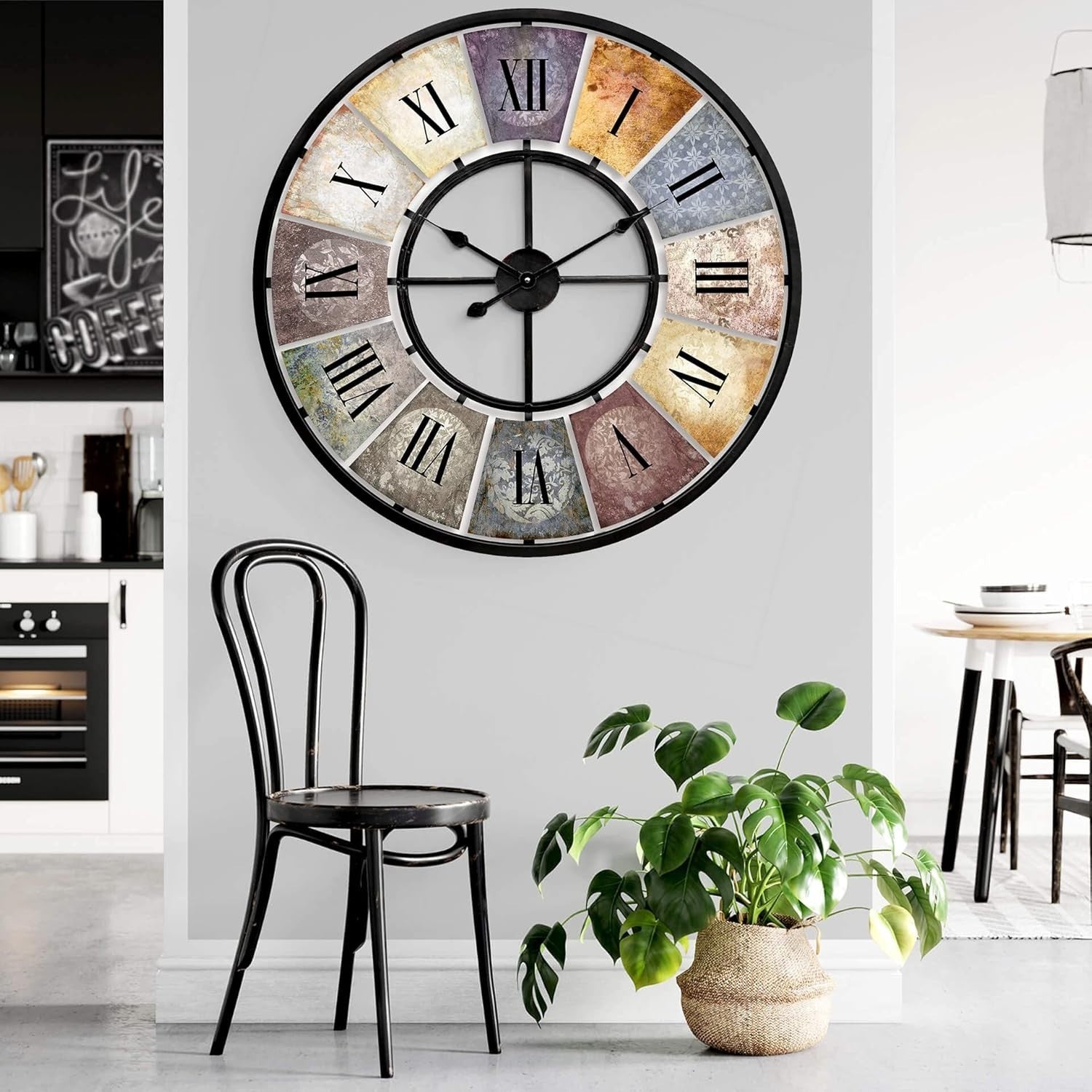 Large Vintage Wall Clock Roman Numerals XXL Metal Round Shabby Chic 80cm