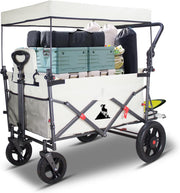 Folding Garden Wagon Cart Heavy Duty Outdoor Pull Along Trolley Canopy
