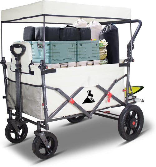 Folding Garden Wagon Cart Heavy Duty Outdoor Pull Along Trolley Canopy
