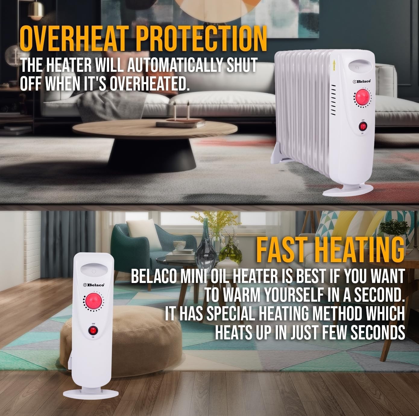 1200W Mini Oil Filled Radiator 11 Fin Portable Electric Heater White