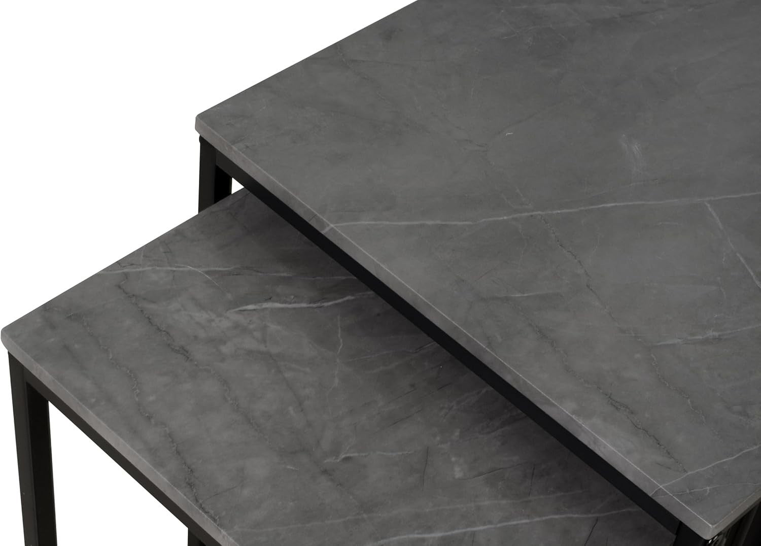 Nest of 2 Coffee Tables Living Room Side End Set Stone Black Steel Frame
