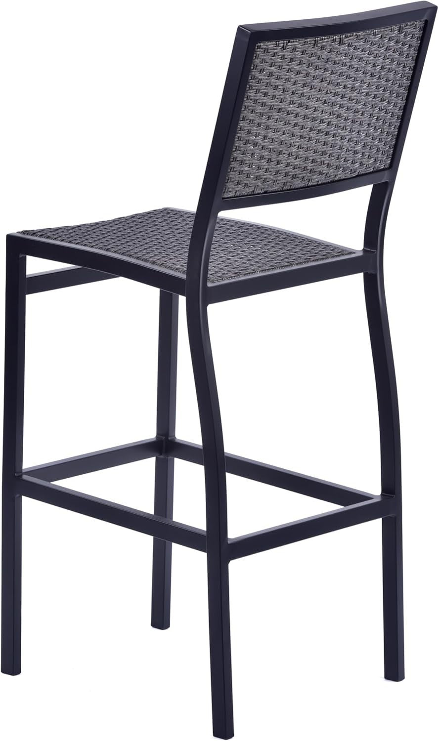 Grey Rattan Bar Stool High Seat Stackable Patio Garden Kitchen Chair