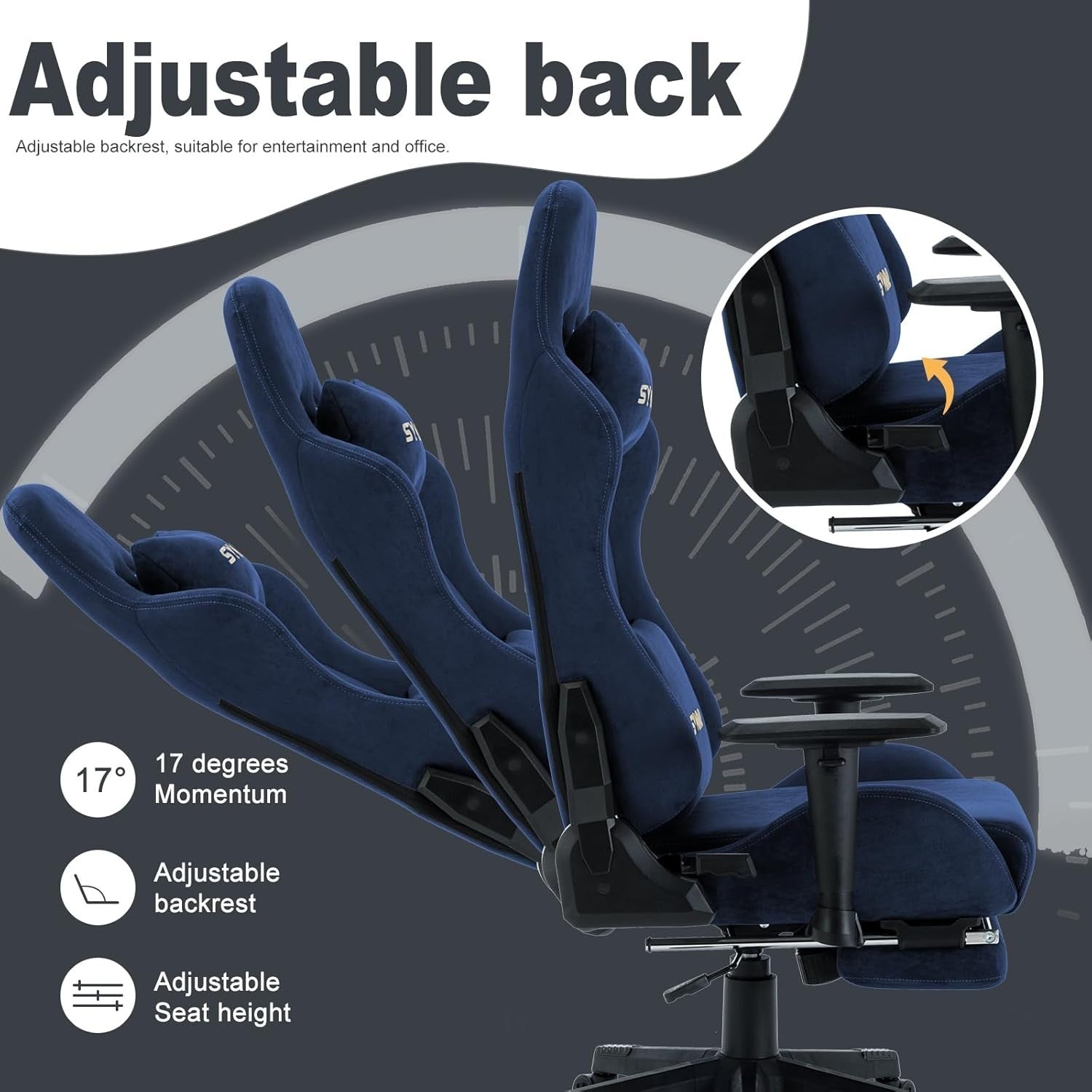 Adjustable Gaming Chair Large Faux Suede Swivel Office Desk Recliner