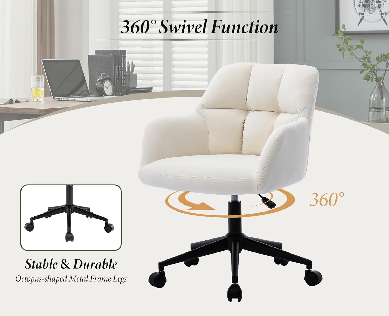 Velvet Office Chair Swivel Grid Design Home Desk Study Solid Back Adjustable Sea
