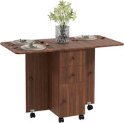 Folding Drop Leaf Dining Table 4-6 Seater on Wheels with Storage Brown