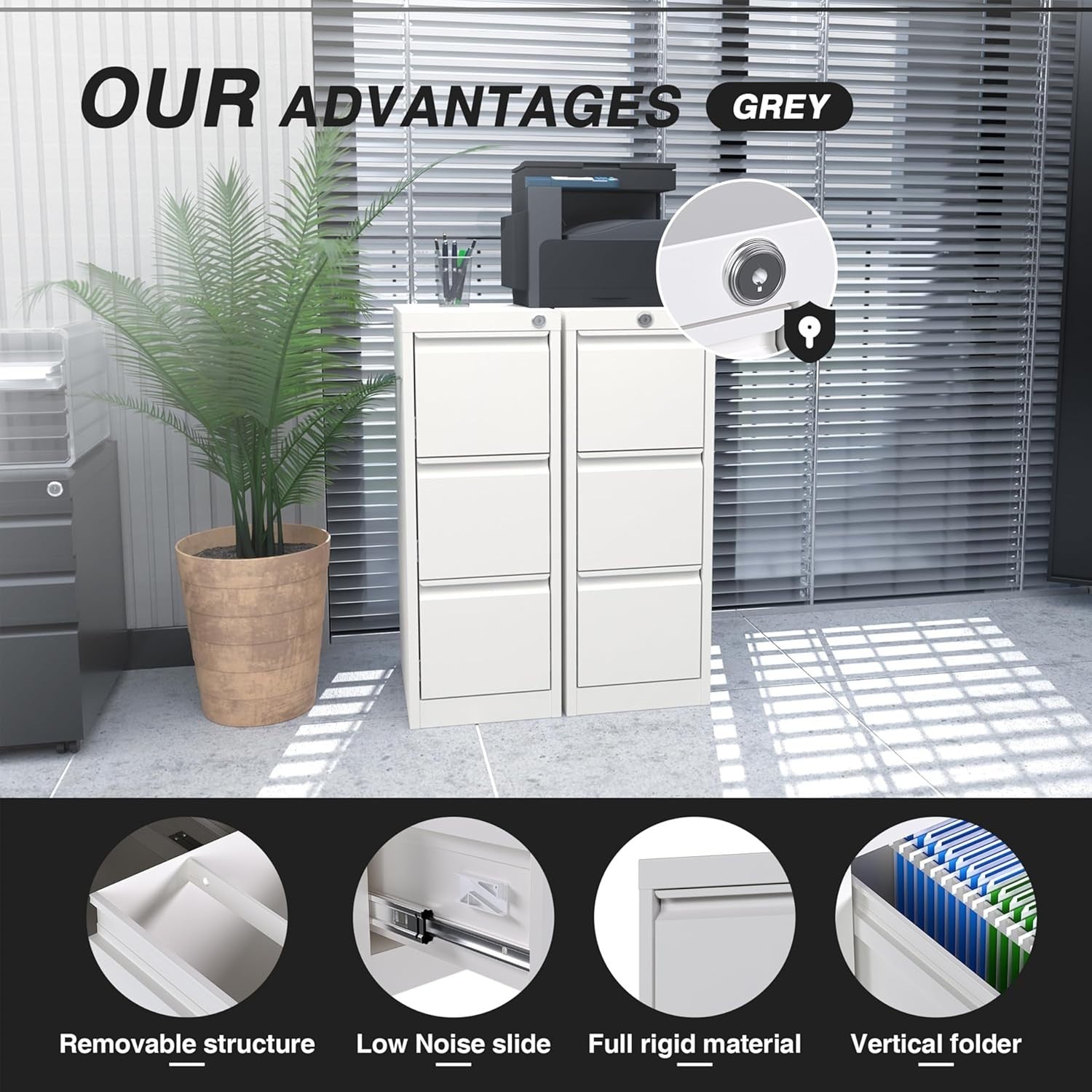 3 Drawer Metal Vertical Filing Cabinet Lockable Office Storage Letter Legal