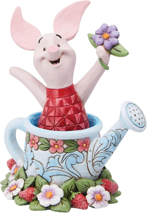 Piglet Watering Can Figurine Ornament • Handcrafted Detail • Floral Home Decor
