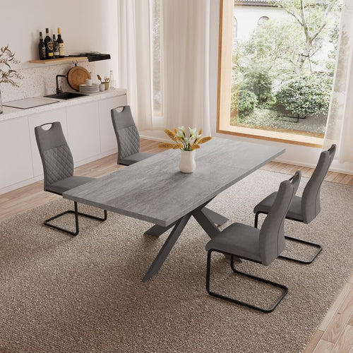 Extendable Dining Table Set 4 Seater Grey Chairs MDF Kitchen Living Room