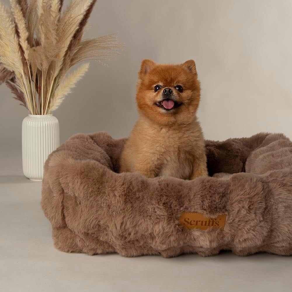 Luxury Faux Fur Dog Box Bed 60x50cm Bolstered Non Slip