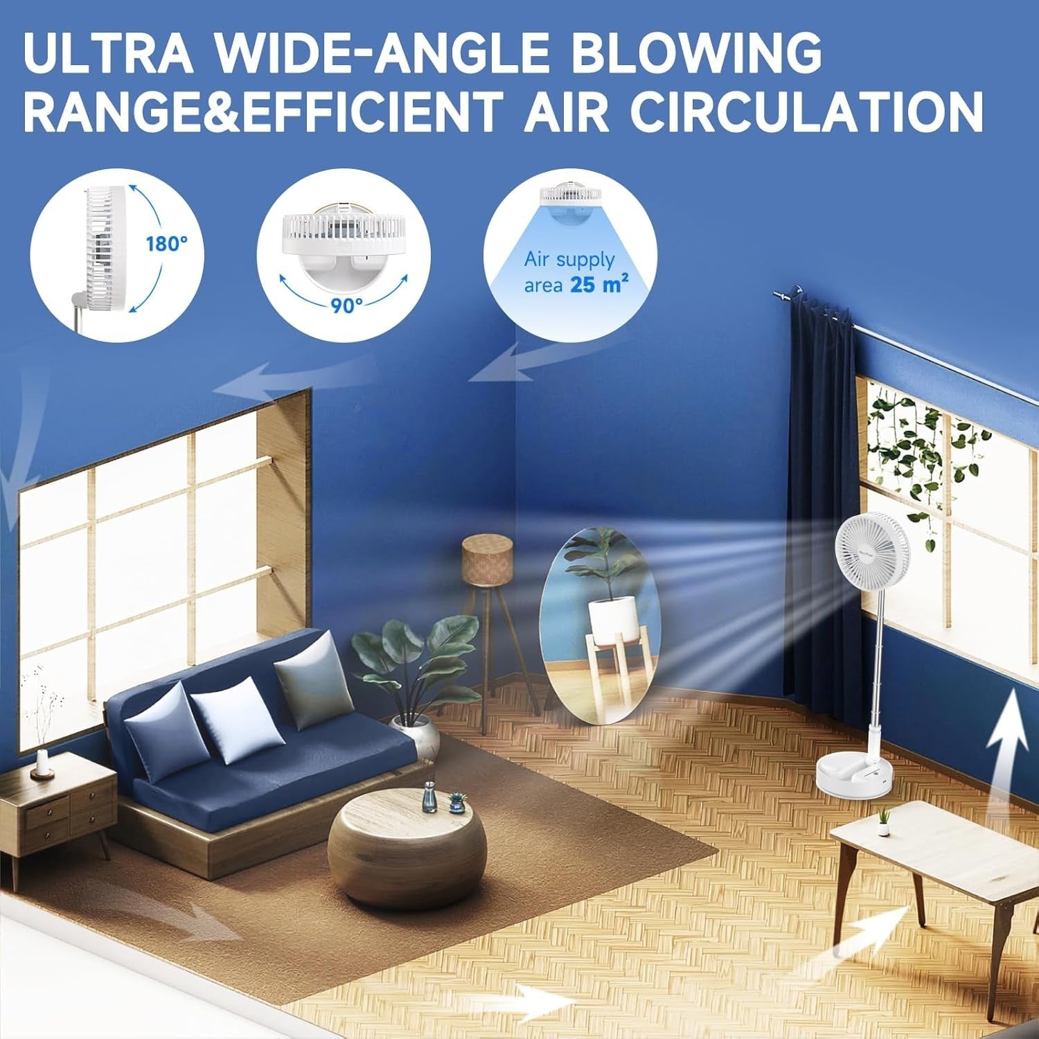 8-Inch Foldable Fan 7200mAh – Rechargeable Desk & Floor Fan w/ Remote White