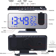 Black Projection Alarm Clock FM Radio USB Charger LED Temperature Display