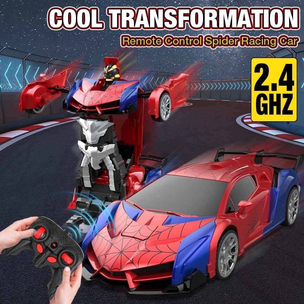 2-in-1 RC Spider Car & Robot for Kids, 1:18 Drift Toy w/ 360° Spins