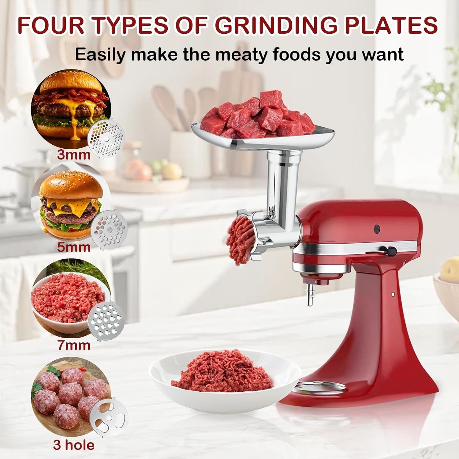 Food Grinder & Slicer Attachment Set Sausage Maker 4 Blade Kit