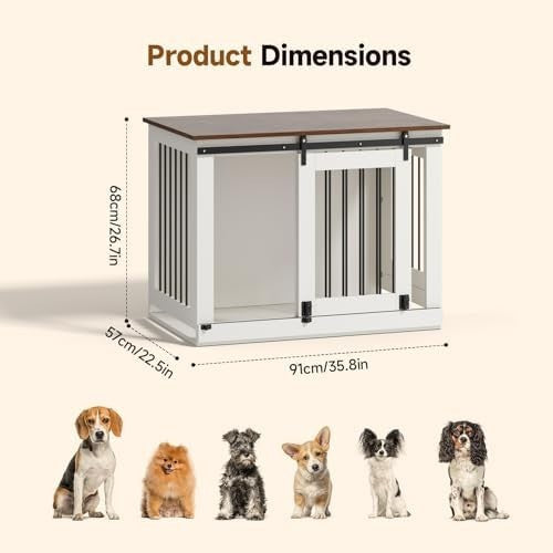 Wooden Dog Crate Furniture White – Indoor Small/Medium Pet Kennel