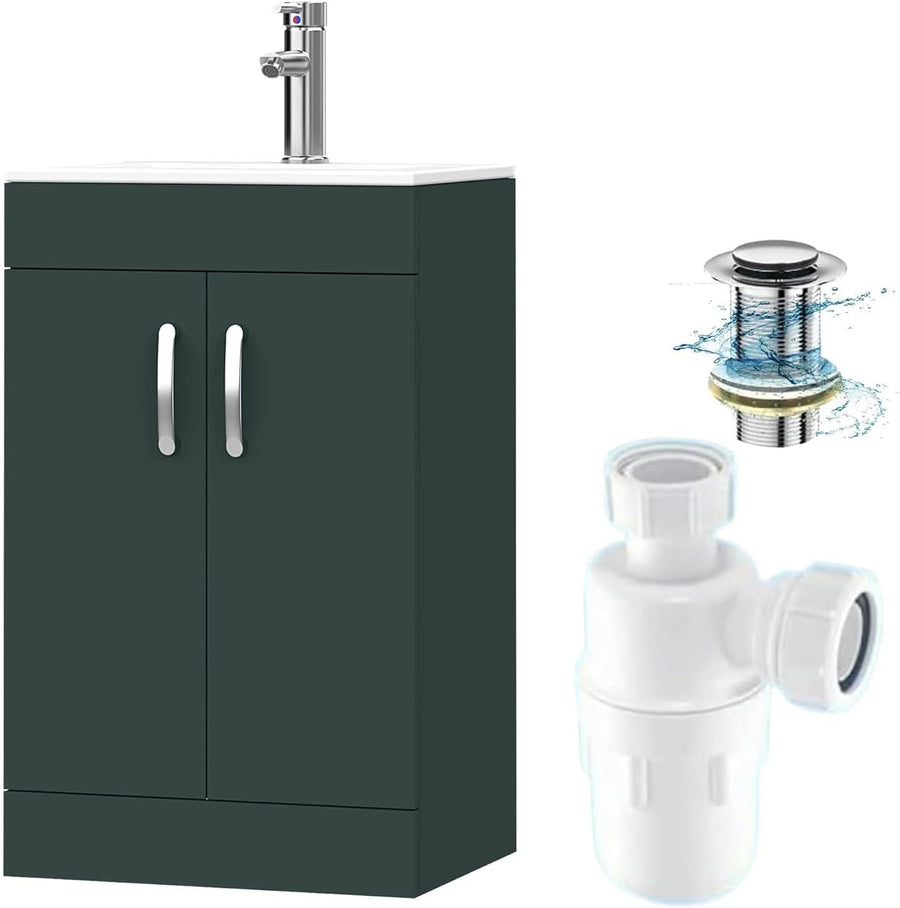 600mm Green Under Sink Bathroom Vanity Unit with Basin Cupboard Storage Cabinet