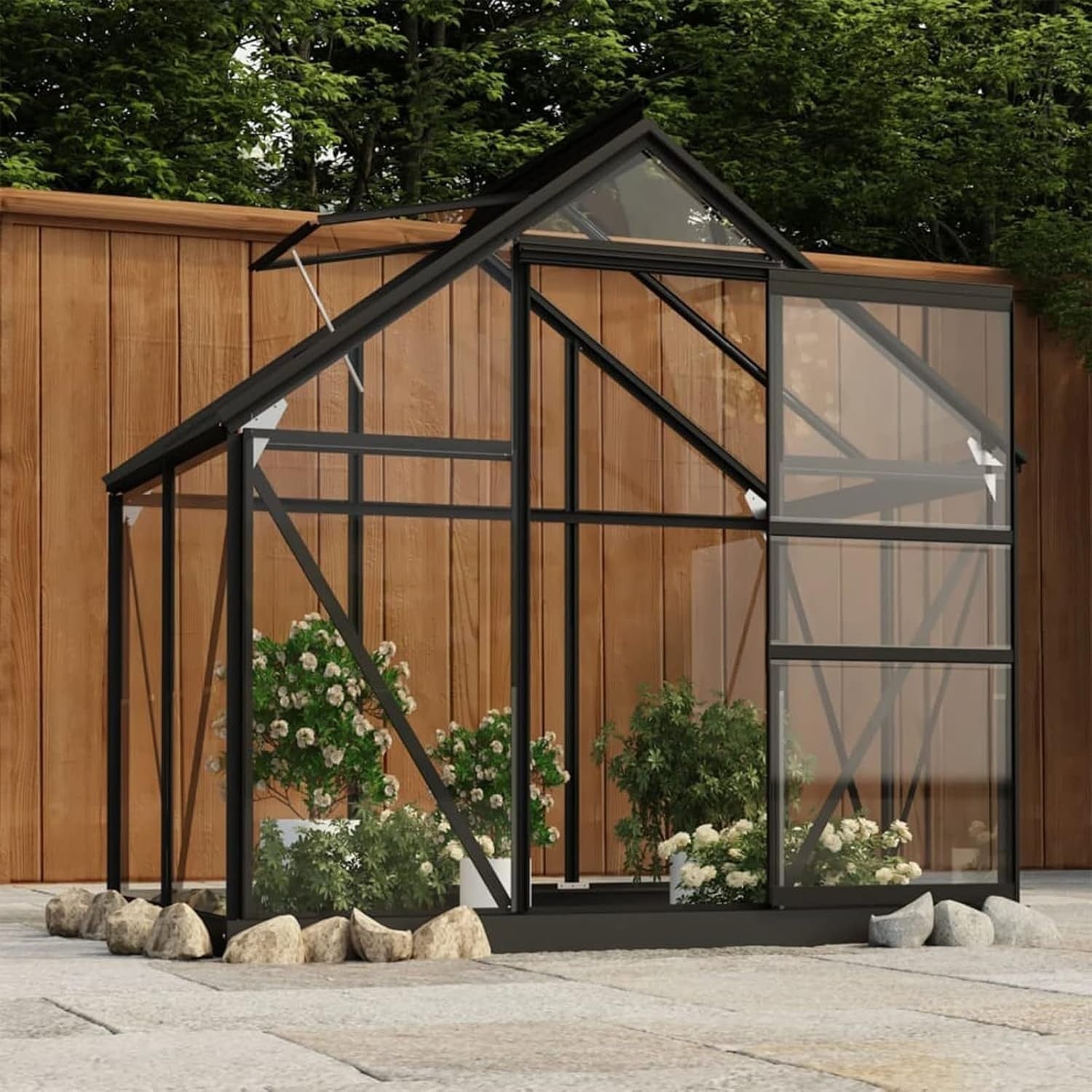 Luxury Walk-In Glass Greenhouse Anthracite Aluminium Frame 155x103x191cm